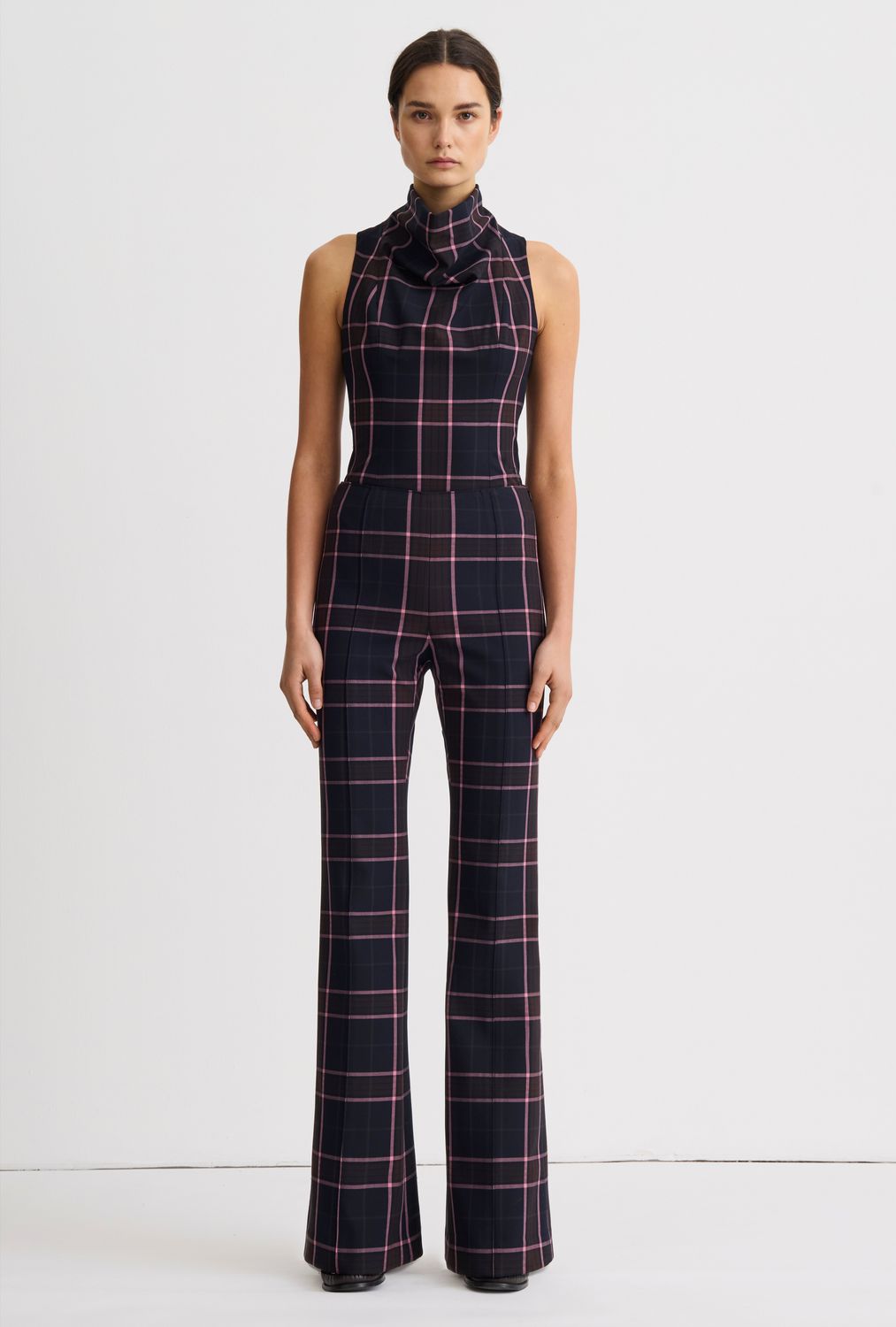 Smythe Pintuck Flare Pant in Fig Plaid, Color: Fig Plaid, Size: 4