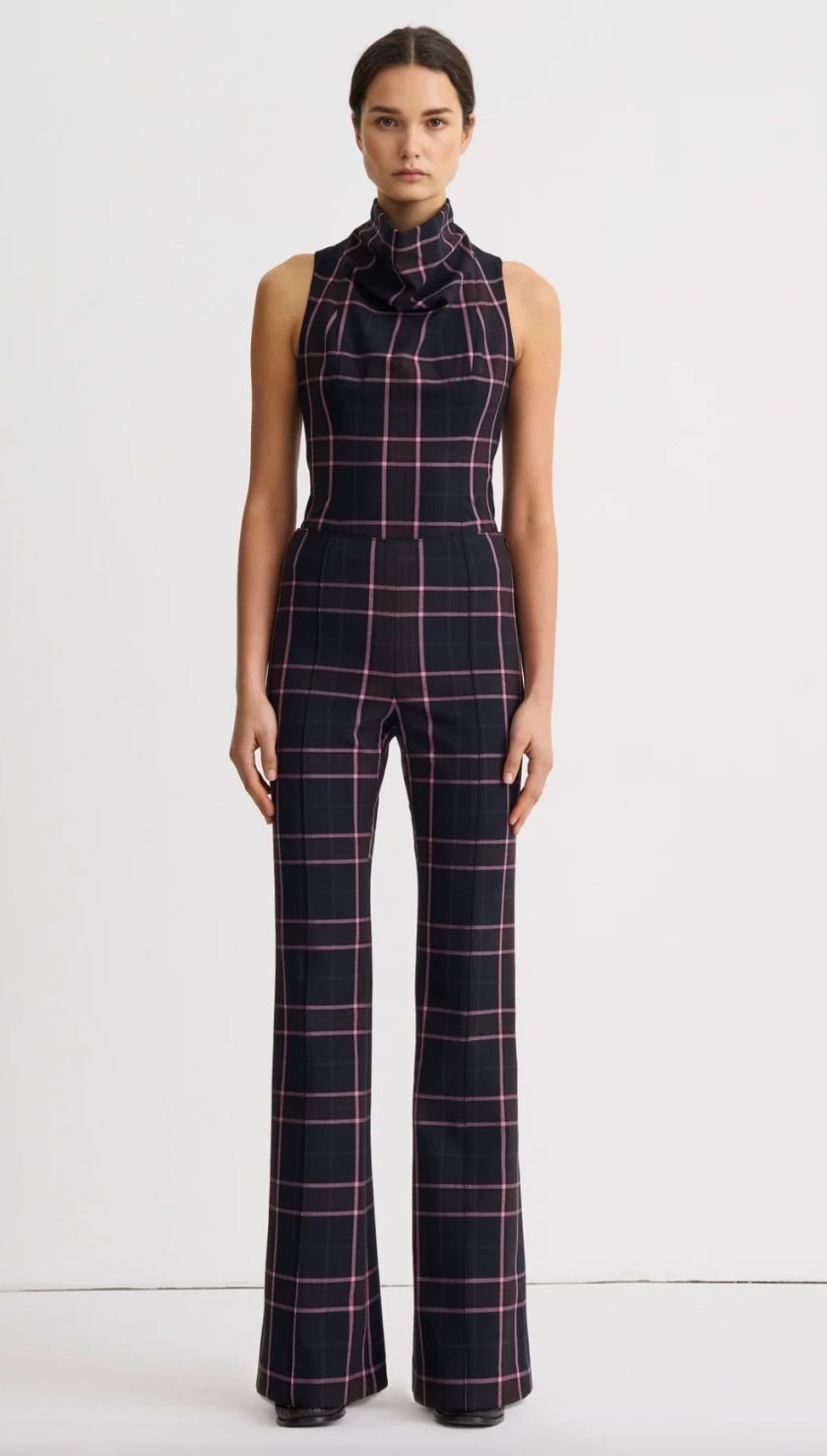 Smythe Pintuck Flare Pant in Fig Plaid