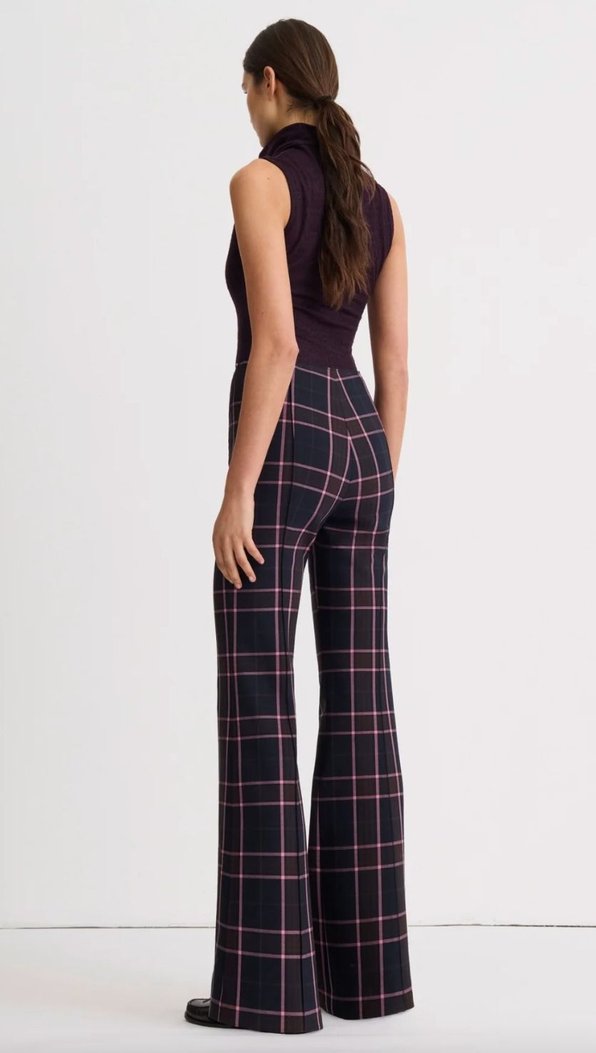 Smythe Pintuck Flare Pant in Fig Plaid
