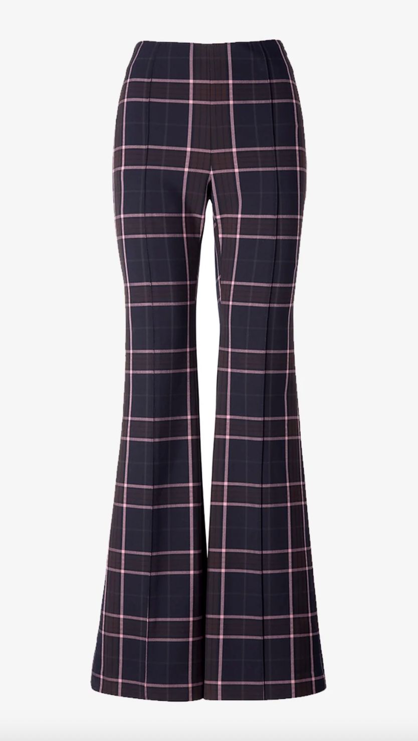 Smythe Pintuck Flare Pant in Fig Plaid