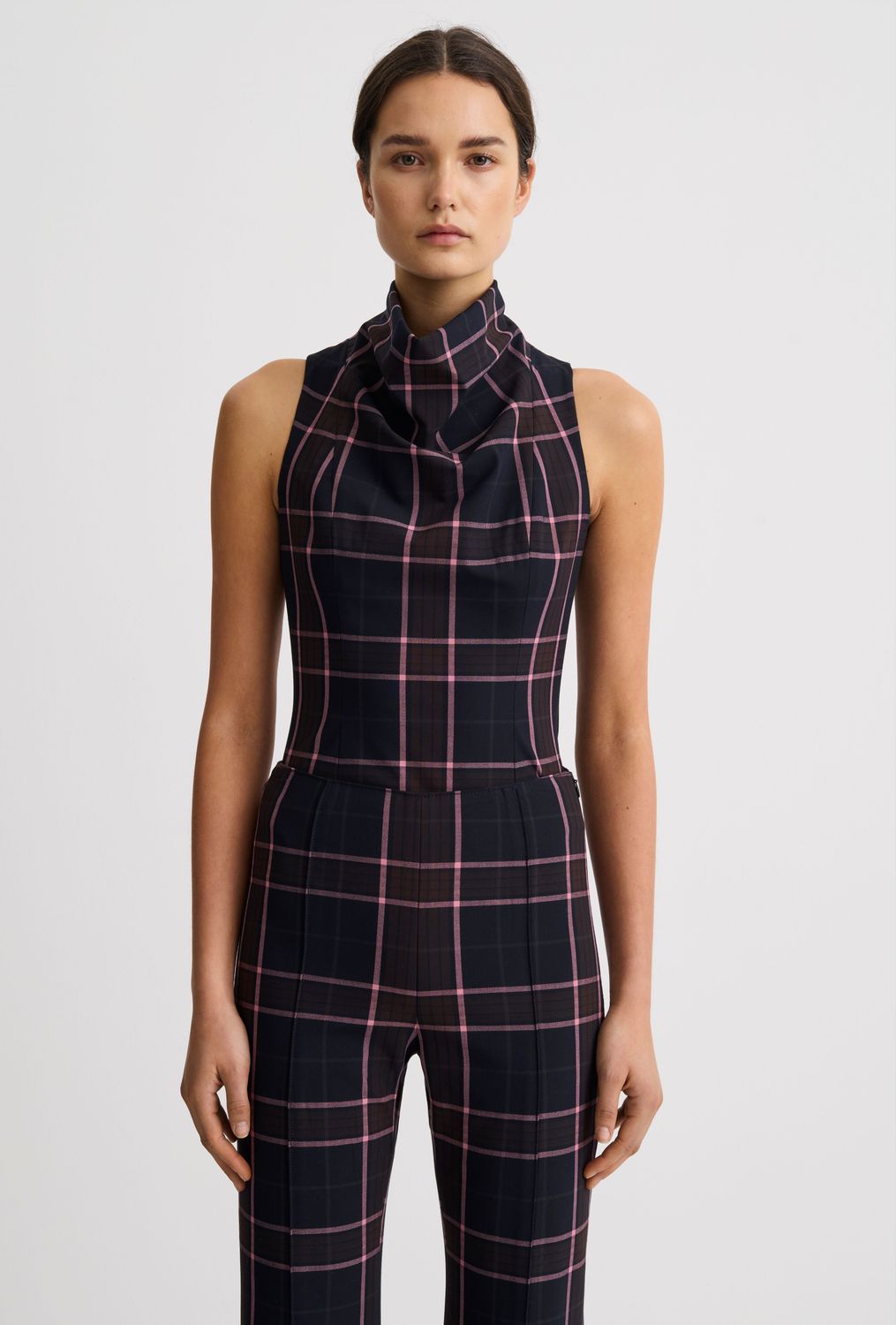 Smythe Funnel Neck Shell in Fig Plaid, Color: Fig Plaid, Size: 4