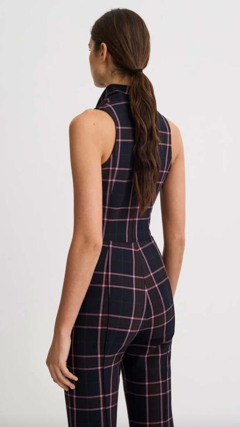 Smythe Funnel Neck Shell in Fig Plaid