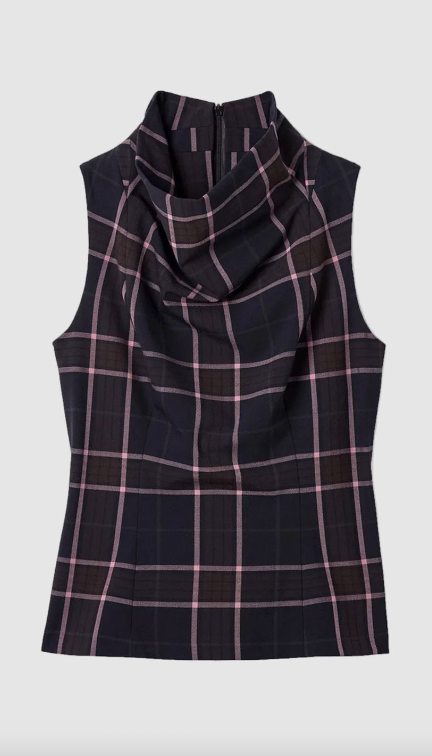 Smythe Funnel Neck Shell in Fig Plaid