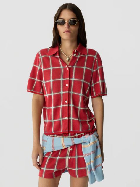 Guest In Residence Picnic Plaid Shirt, Color: Scarlet Combo, Size: XS