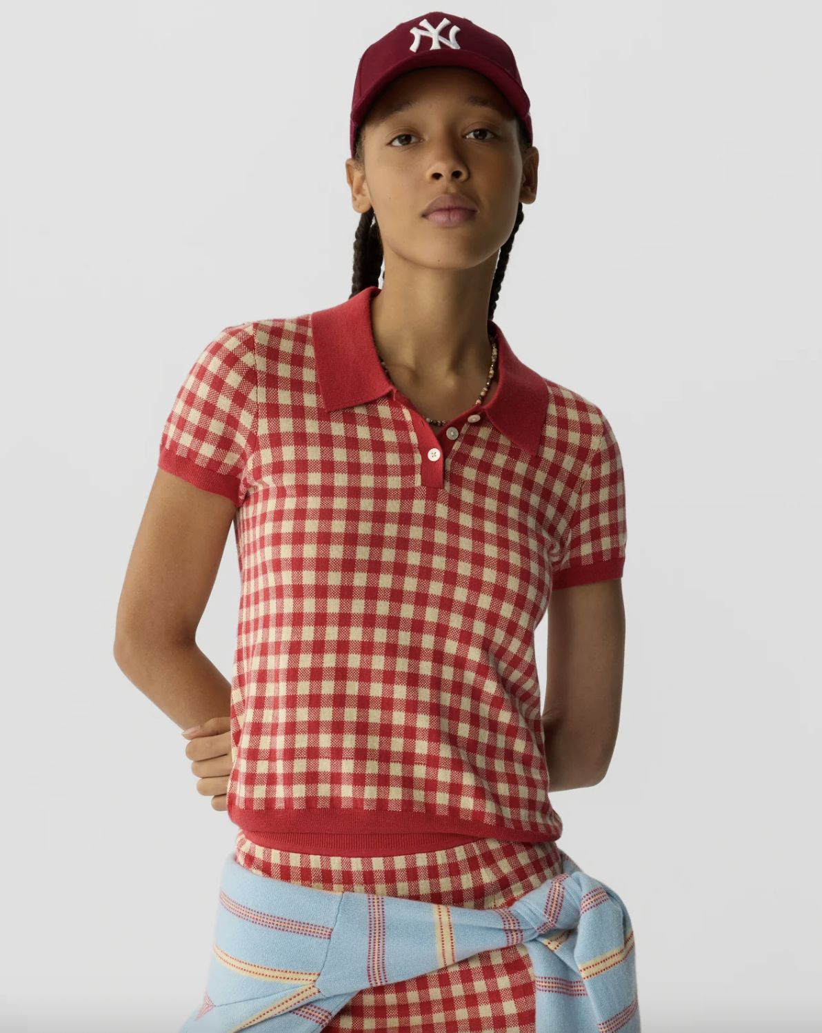 Guest In Residence Gingham Shrunken Polo in Scarlet Mist