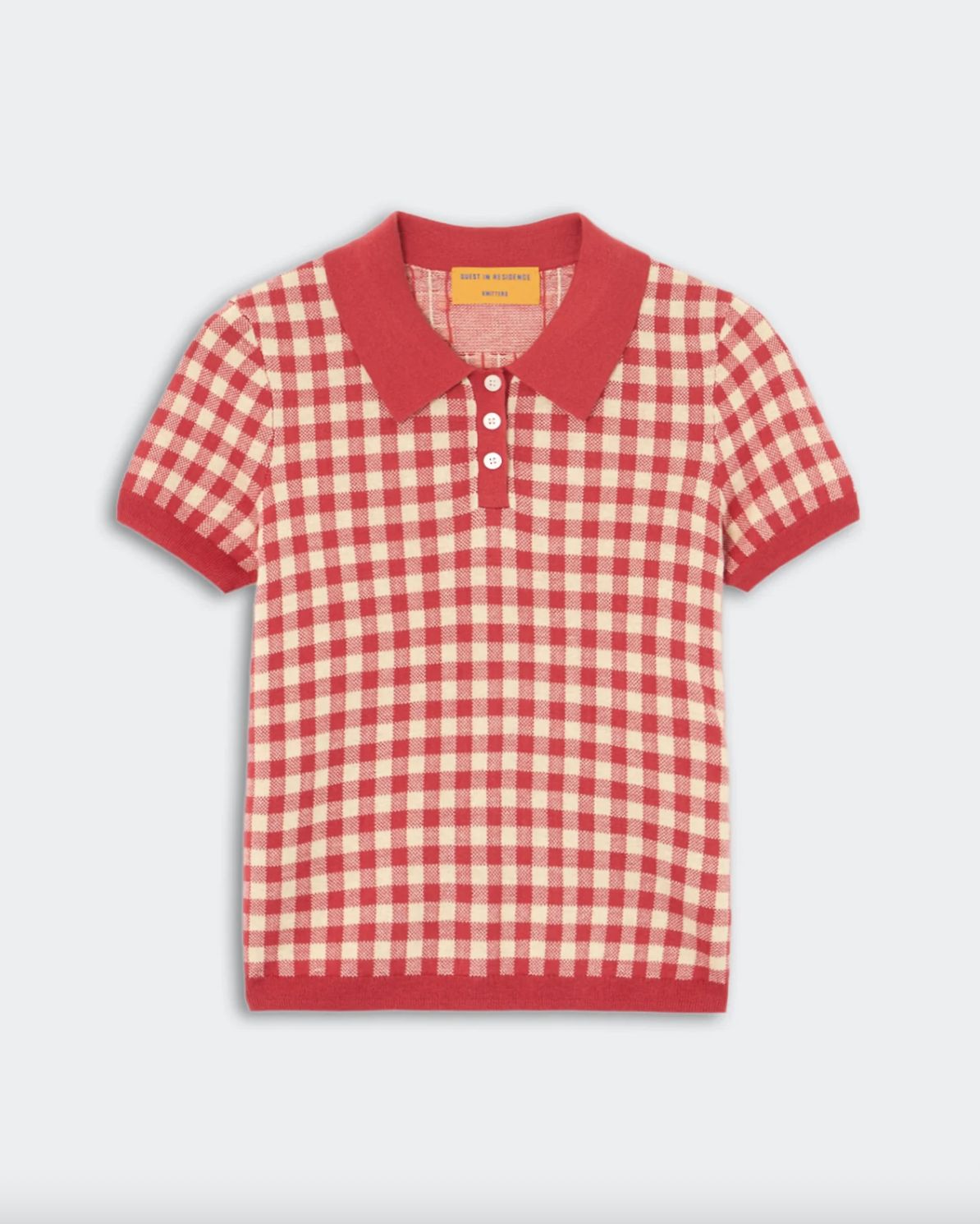 Guest In Residence Gingham Shrunken Polo in Scarlet Mist
