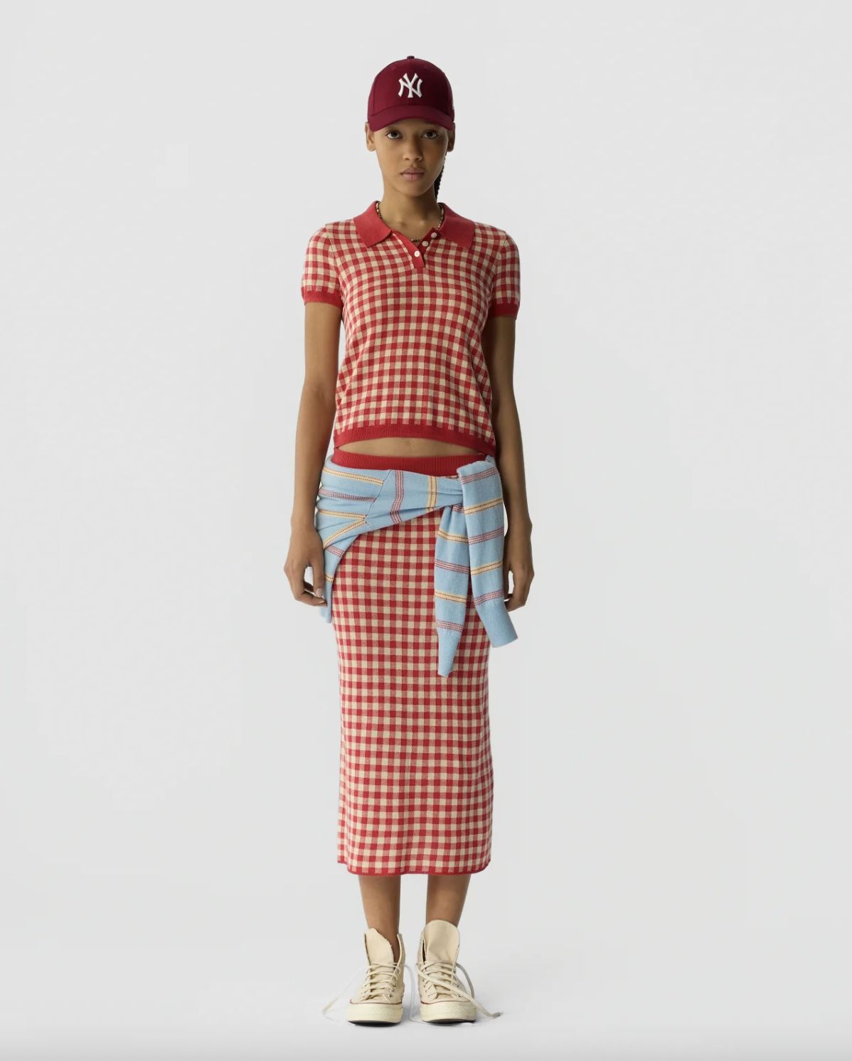 Guest In Residence Gingham Shrunken Polo in Scarlet Mist