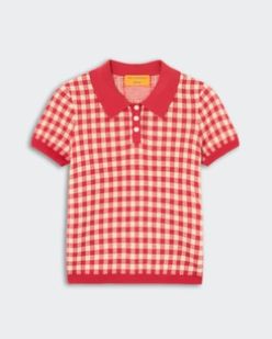 Guest In Residence Gingham Shrunken Polo in Scarlet Mist, Color: Scarlet Mist, Size: XS