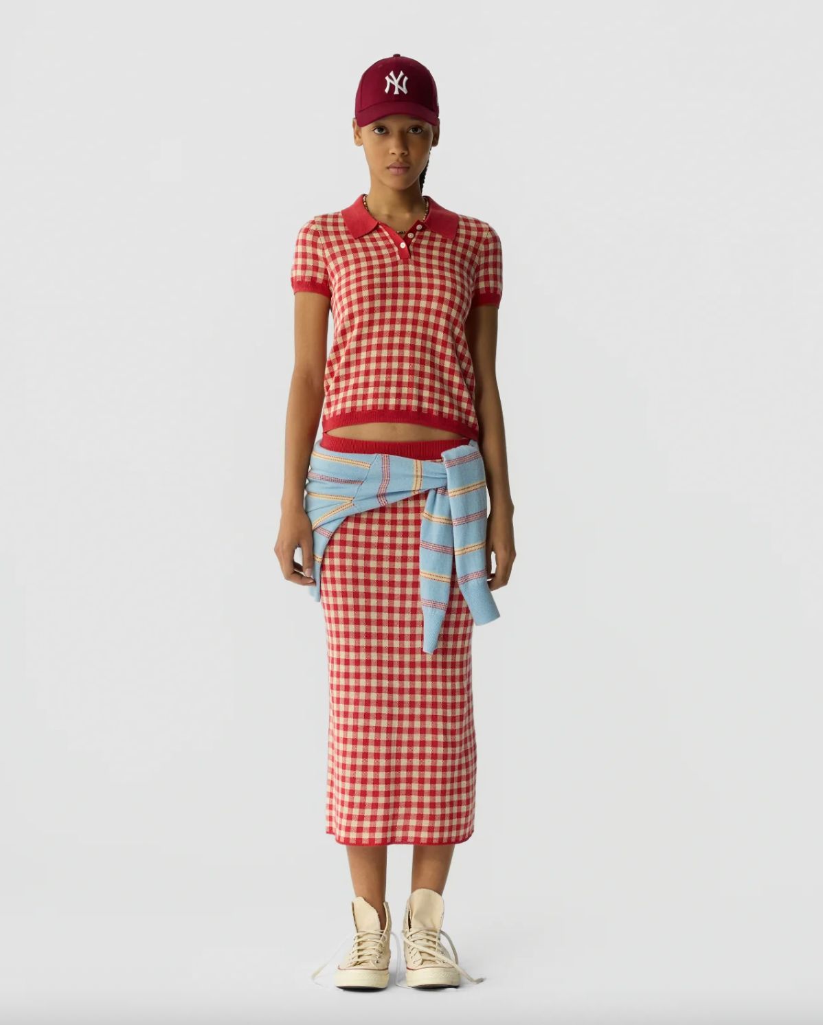 Guest In Residence Gingham Shrunken Polo in Scarlet Mist