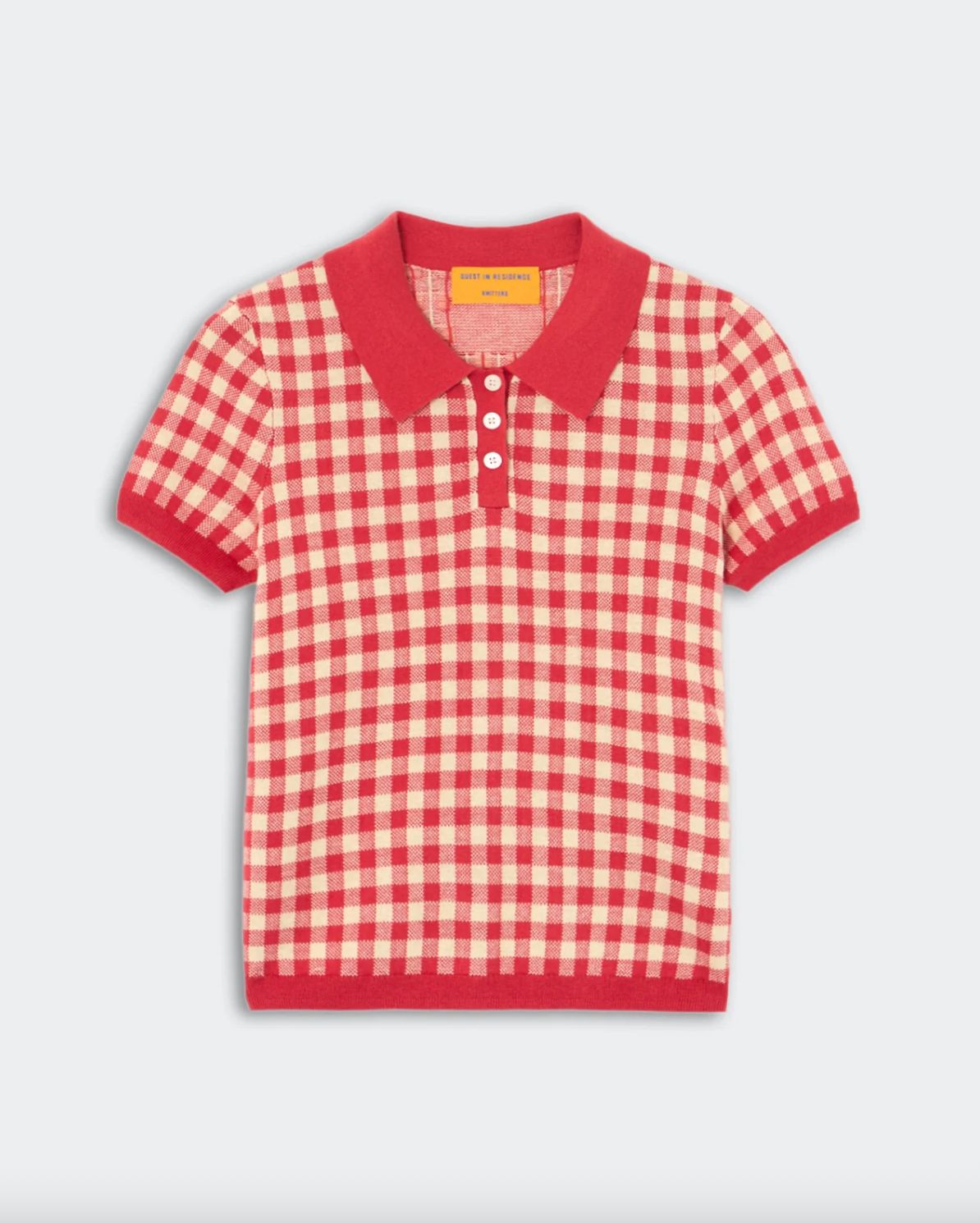 Guest In Residence Gingham Shrunken Polo in Scarlet Mist