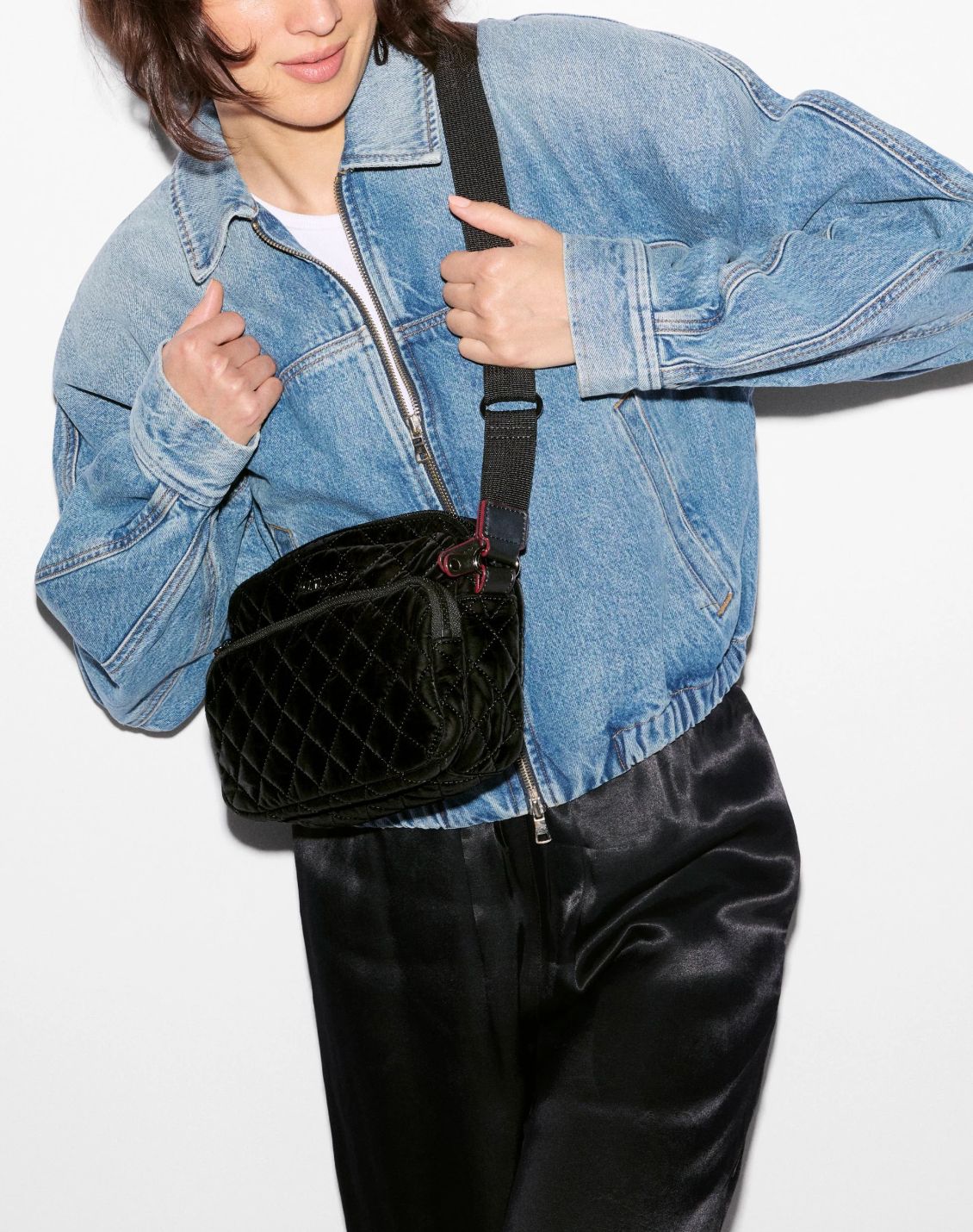 MZ Wallace Small Camera Metro Bag in Black Tech Velvet