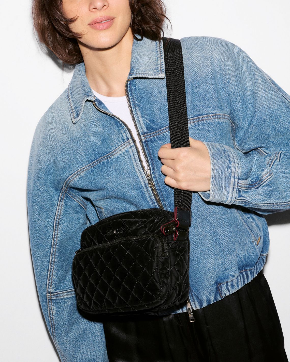 MZ Wallace Small Camera Metro Bag in Black Tech Velvet