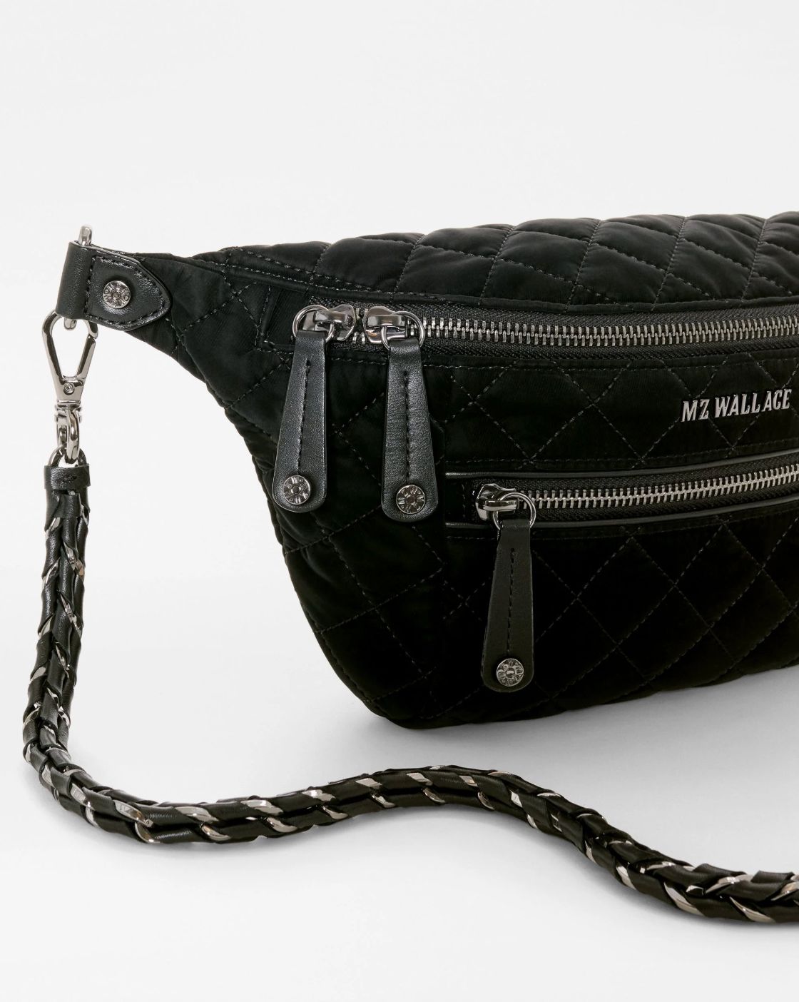 MZ Wallace Small Crosby Crossbody Sling in Black Tech Velvet
