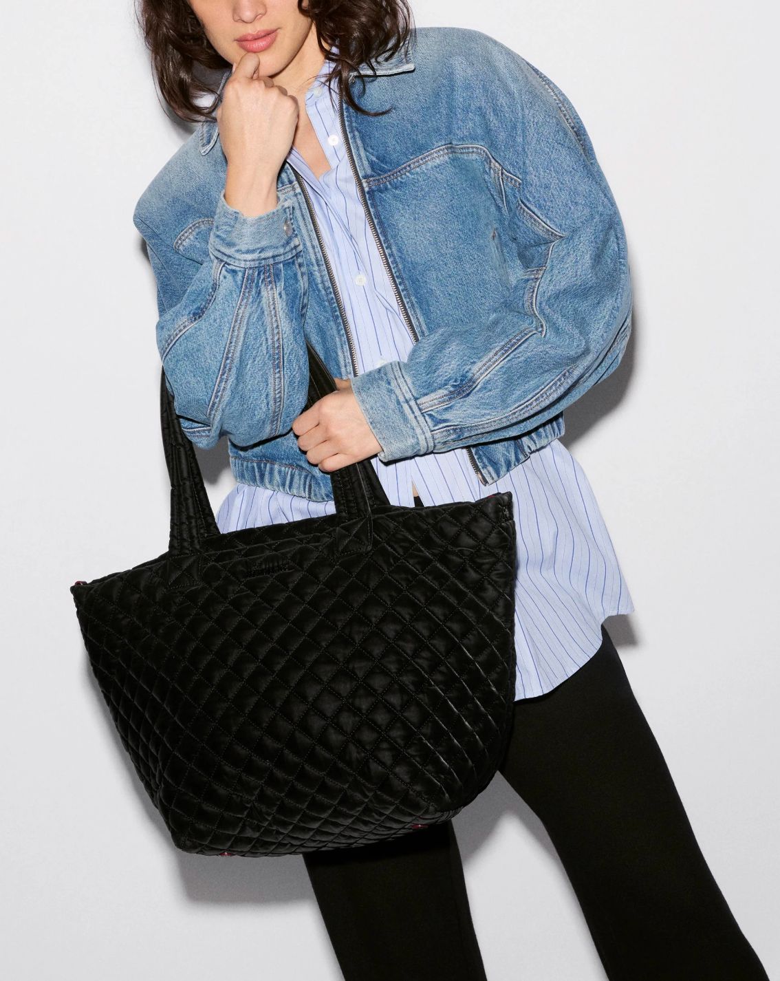MZ Wallace Medium Metro Tote Deluxe in Black Tech Velvet