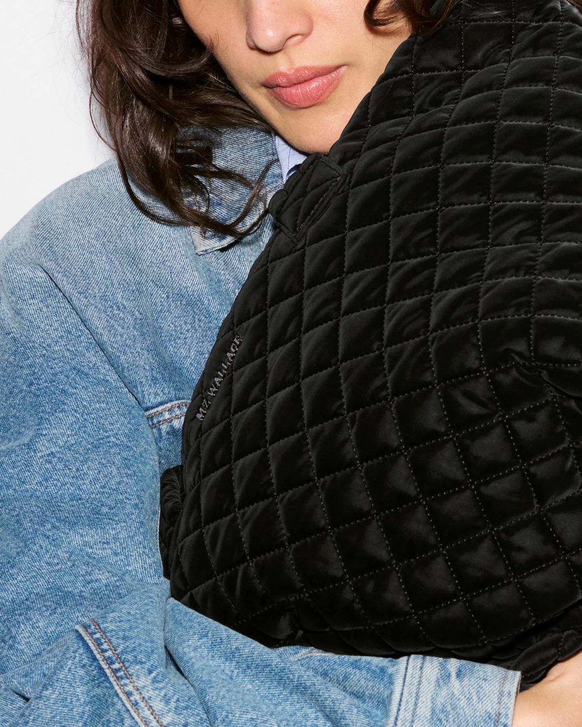 MZ Wallace Medium Metro Tote Deluxe in Black Tech Velvet