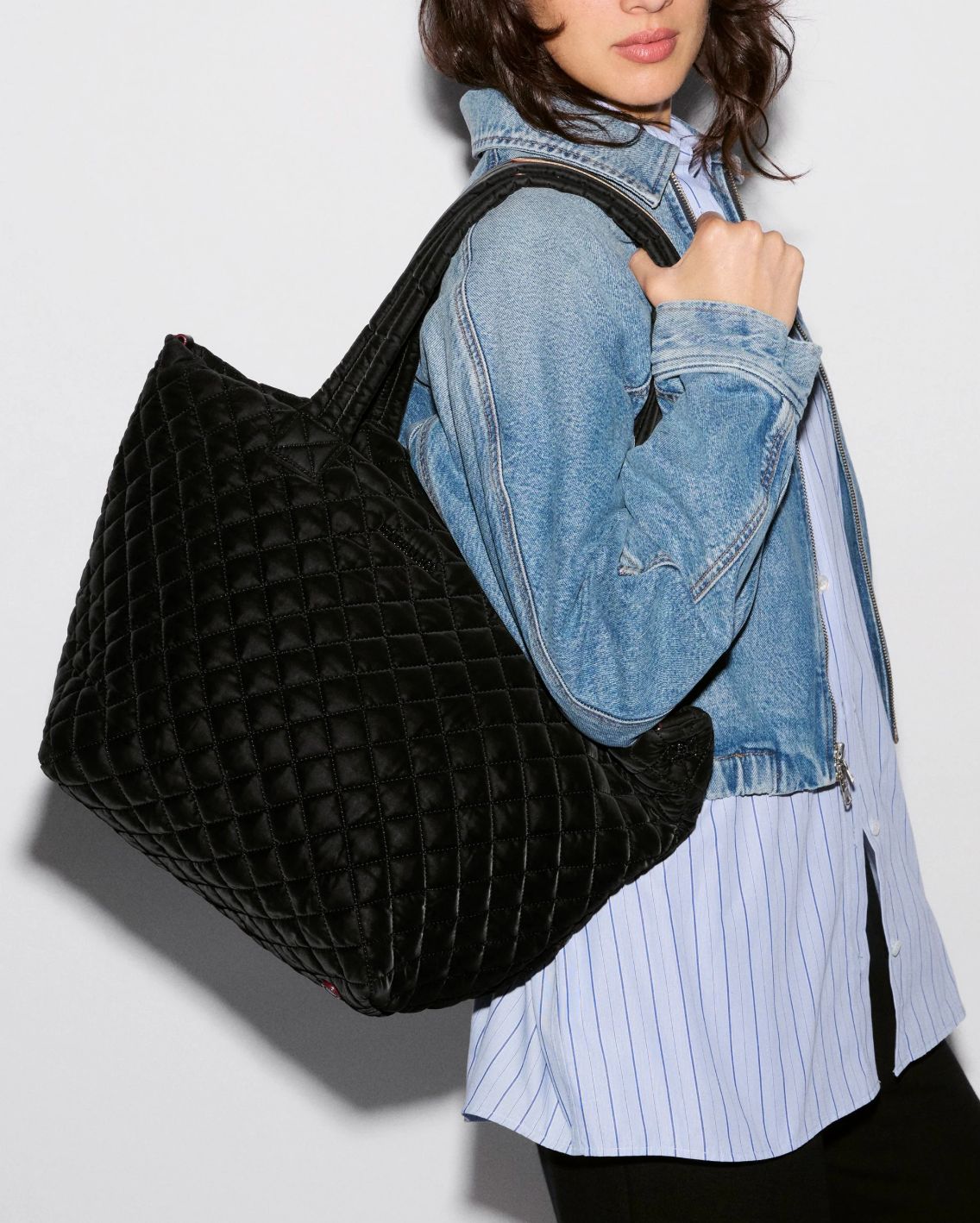 MZ Wallace Medium Metro Tote Deluxe in Black Tech Velvet