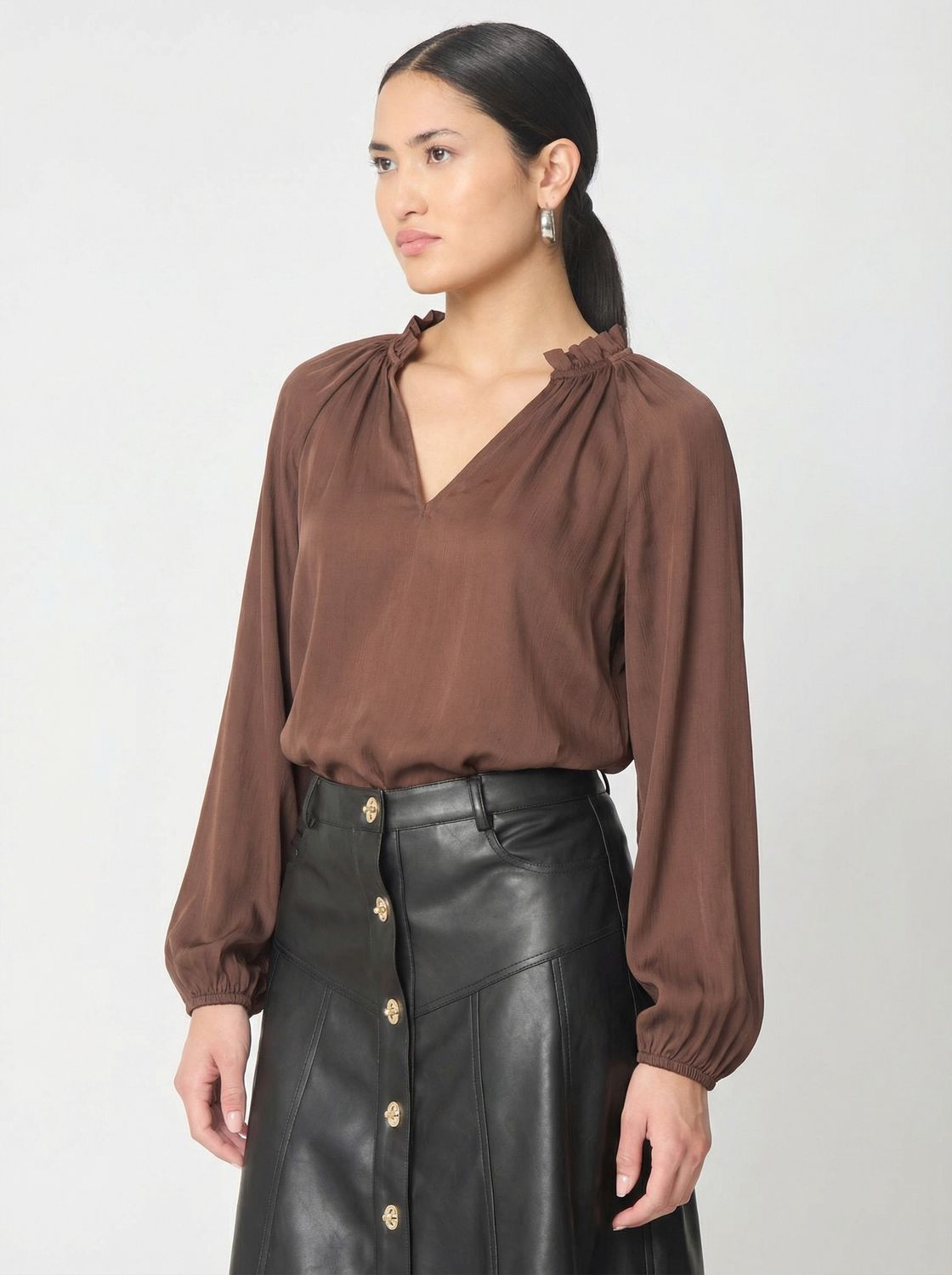 Gilner Farrar Vera Blouse in Brown, Color: Brown, Size: XS