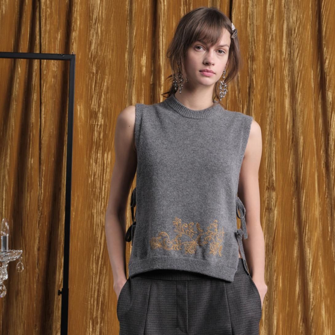 Floor Grey Sweater Vest with Side Ties, Color: Grey, Size: XS