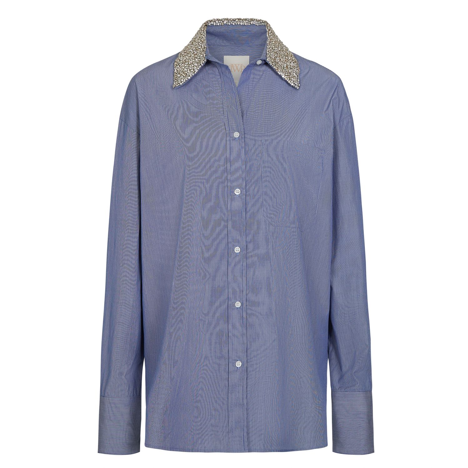 TWP Big Joe Shirt with Crystal Collar, Color: Midnight/White, Size: P