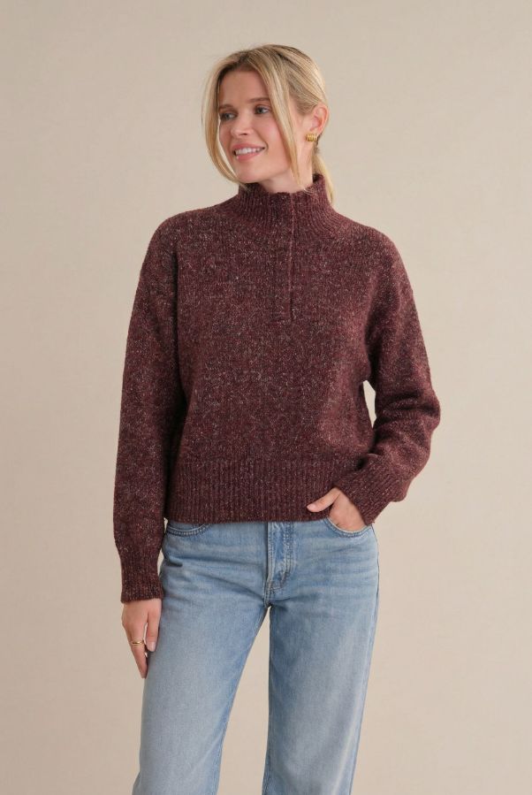 525 Boxy Snap Front Henley Sweater, Color: Italian Plum, Size: XS