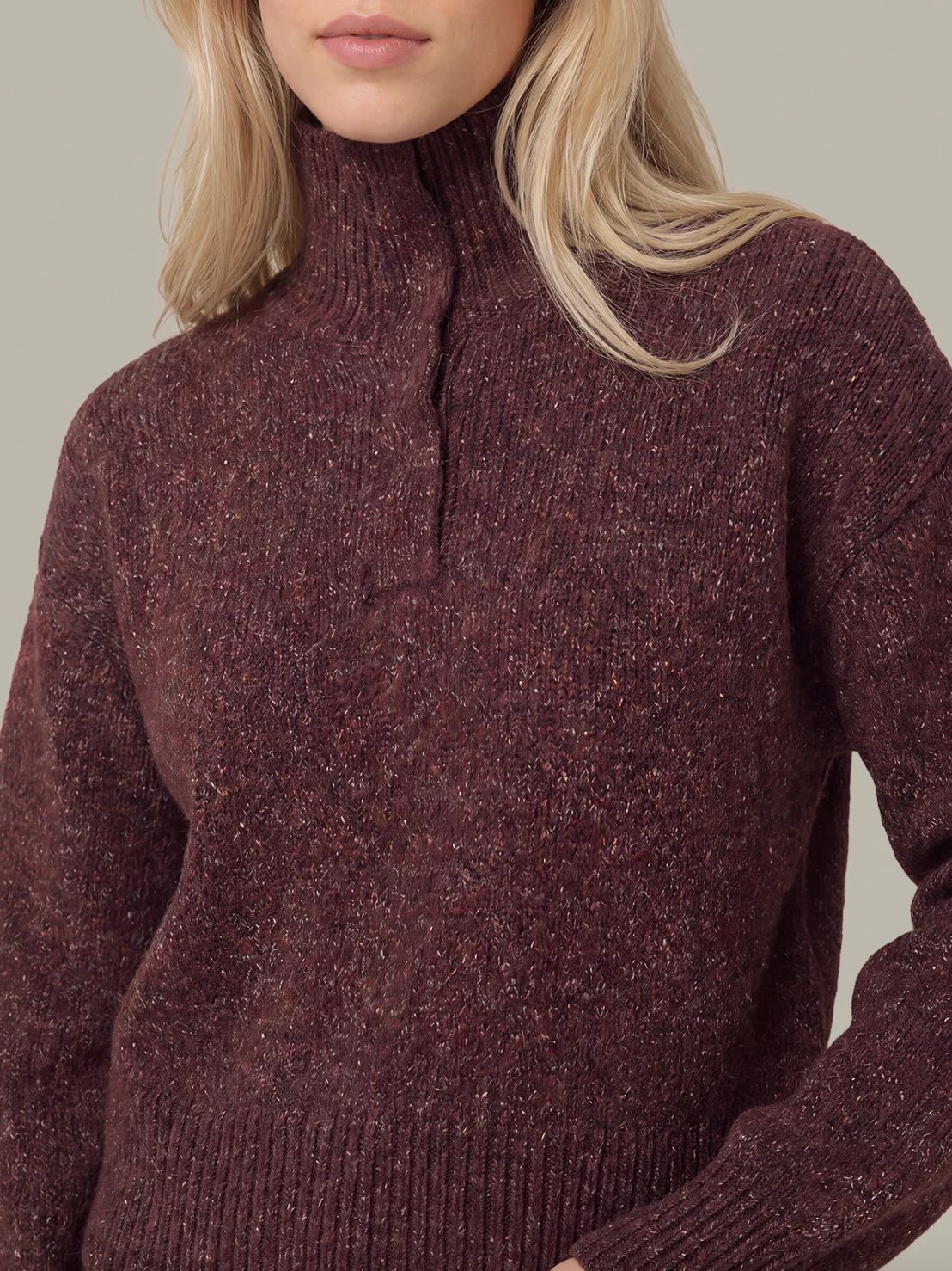 525 Boxy Snap Front Henley Sweater