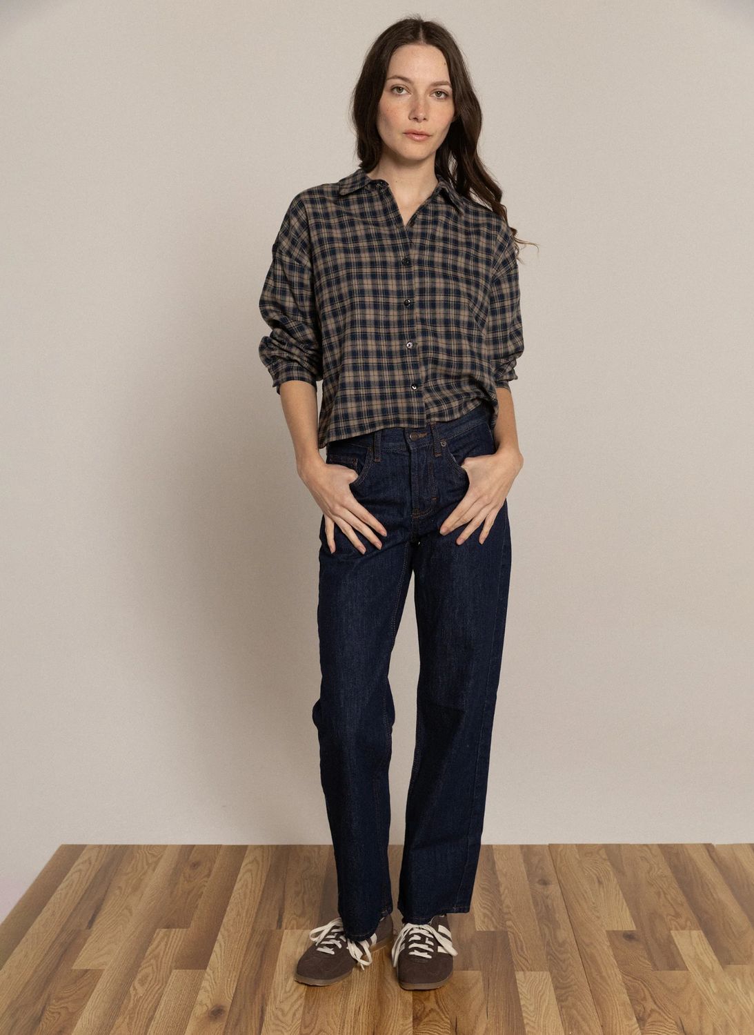 Caydn Navy Plaid Jo Button Down Shirt