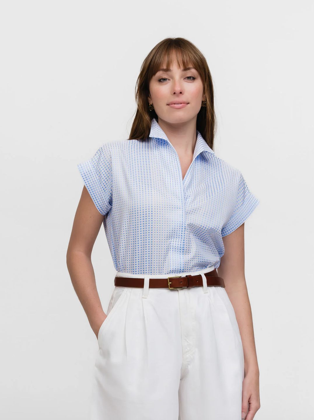 Sarah Alexandra Cap Sleeve Blouse in Amalfi Coast