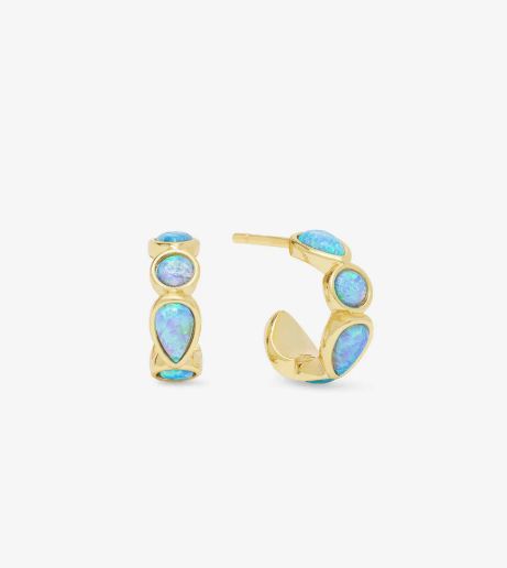 Melionda Maria Isla Blue Opal Huggies in Gold