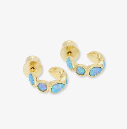 Melionda Maria Isla Blue Opal Huggies in Gold