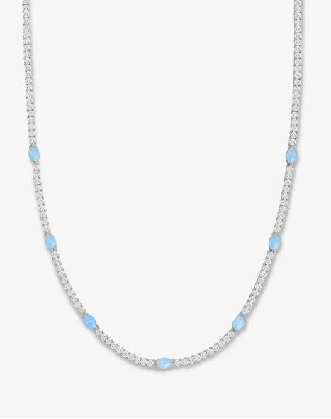 Melinda Maria The Maven Tennis Necklace Silver Opal 18"