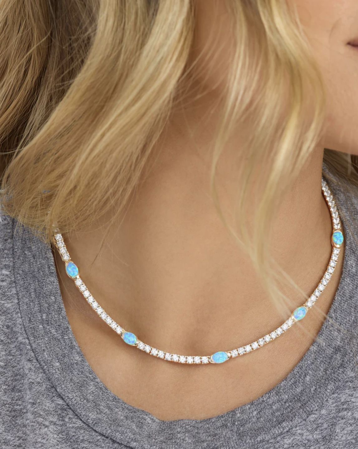 Melinda Maria The Maven Tennis Necklace Gold Opal 16"