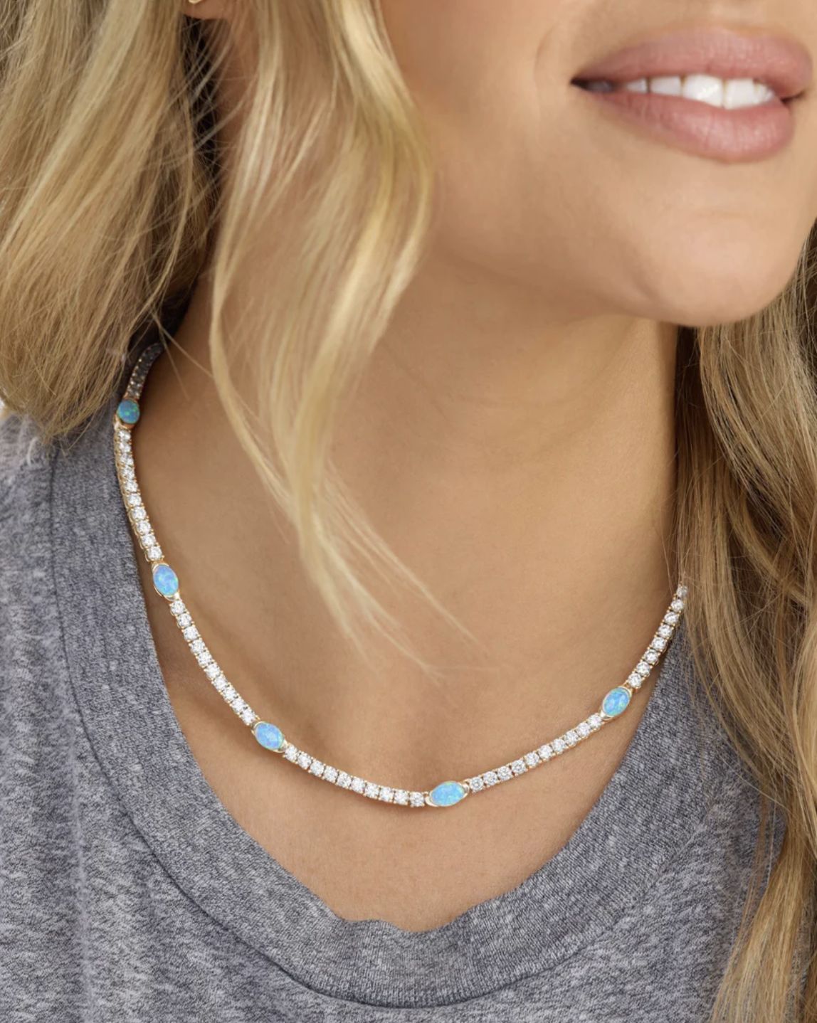 Melinda Maria The Maven Tennis Necklace Gold Opal 16"