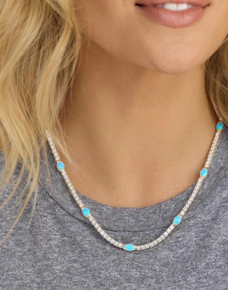 Melinda Maria The Maven Tennis Necklace Gold Opal 18"