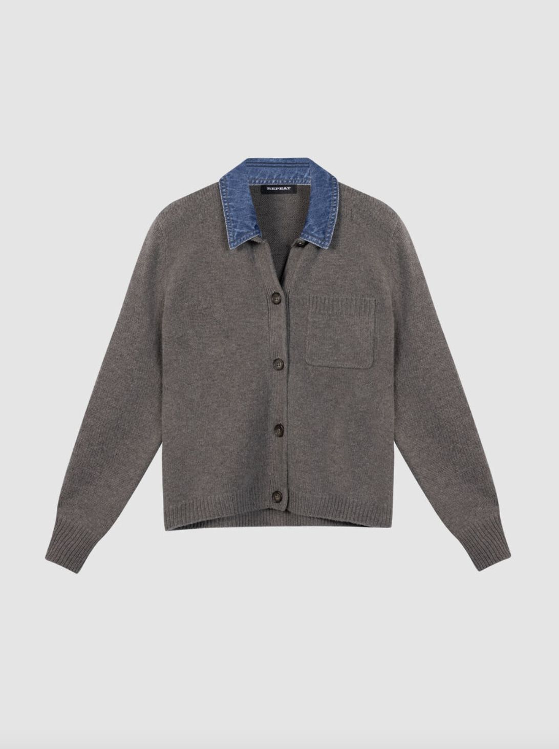 Repeat Cashmere Cardigan with Detachable Denim Collar