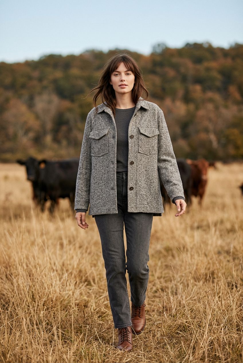 Goodmatch Herringbone Tweed Print Shacket