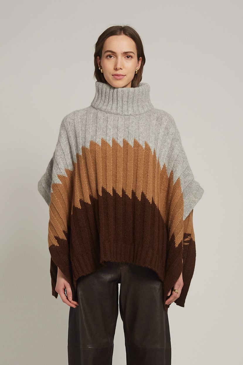 Eleven Six Olivia Poncho, Color: Grey/Camel, Size: O/S