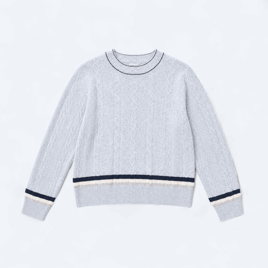 Brodie Varsity Cable Crew in Blue Mist