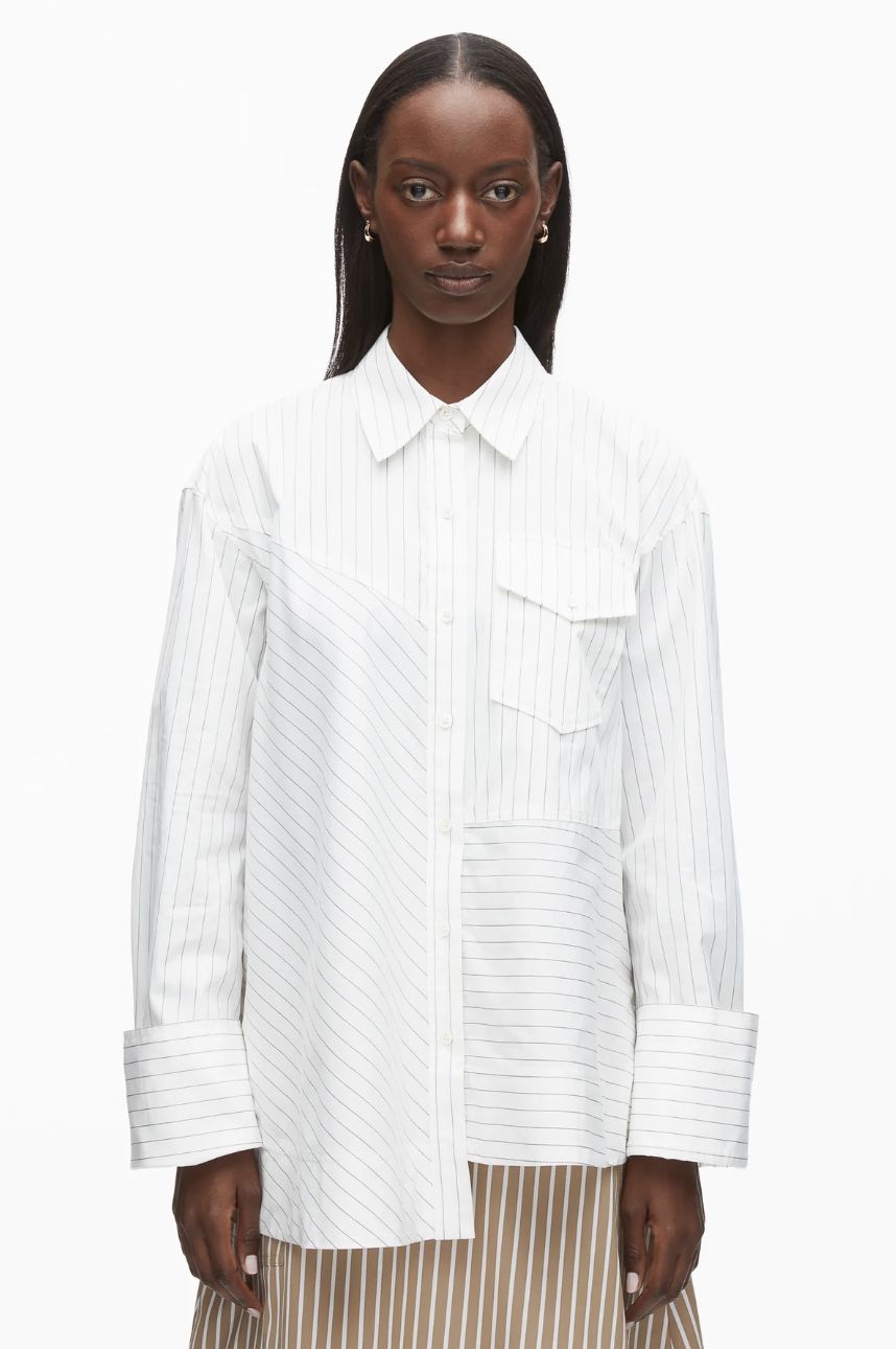 Phillip Lim Assymetrical Stripe Trapeze Shirt in White Multi