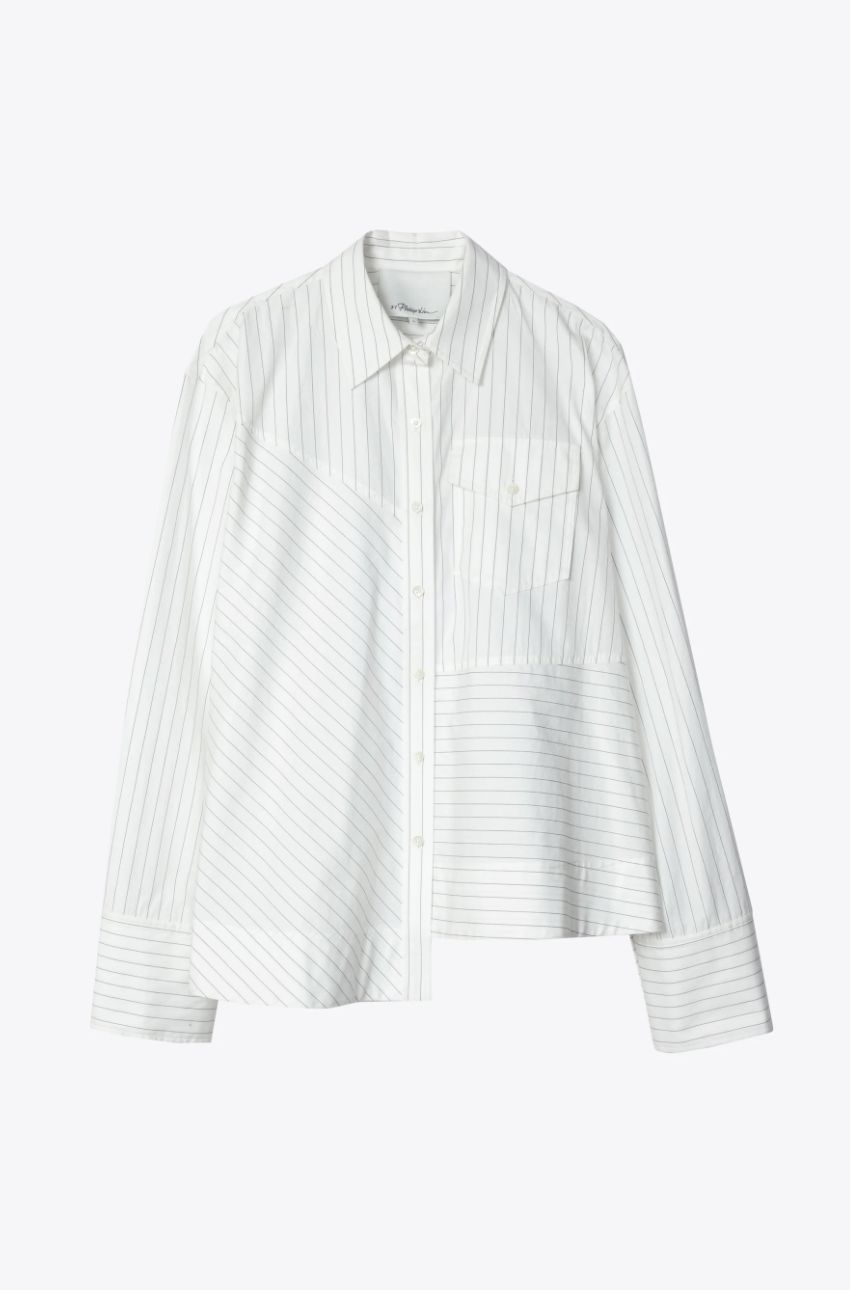 Phillip Lim Assymetrical Stripe Trapeze Shirt in White Multi