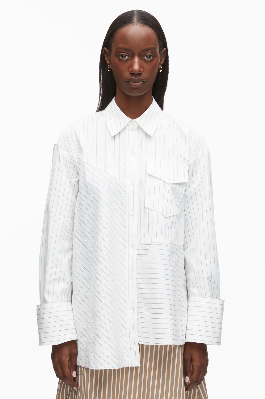 Phillip Lim Assymetrical Stripe Trapeze Shirt in White Multi