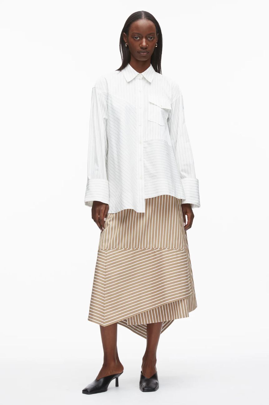 Phillip Lim Assymetrical Stripe Trapeze Shirt in White Multi