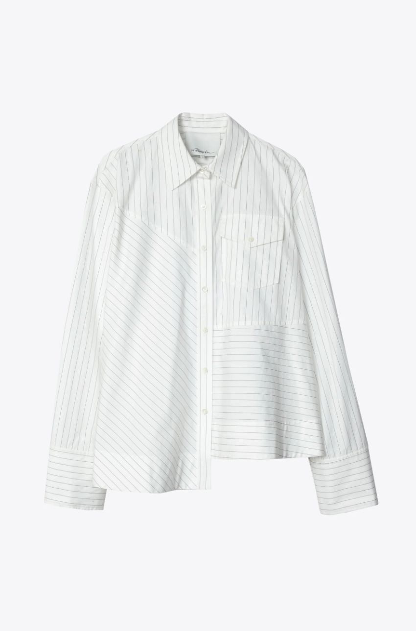 Phillip Lim Assymetrical Stripe Trapeze Shirt in White Multi