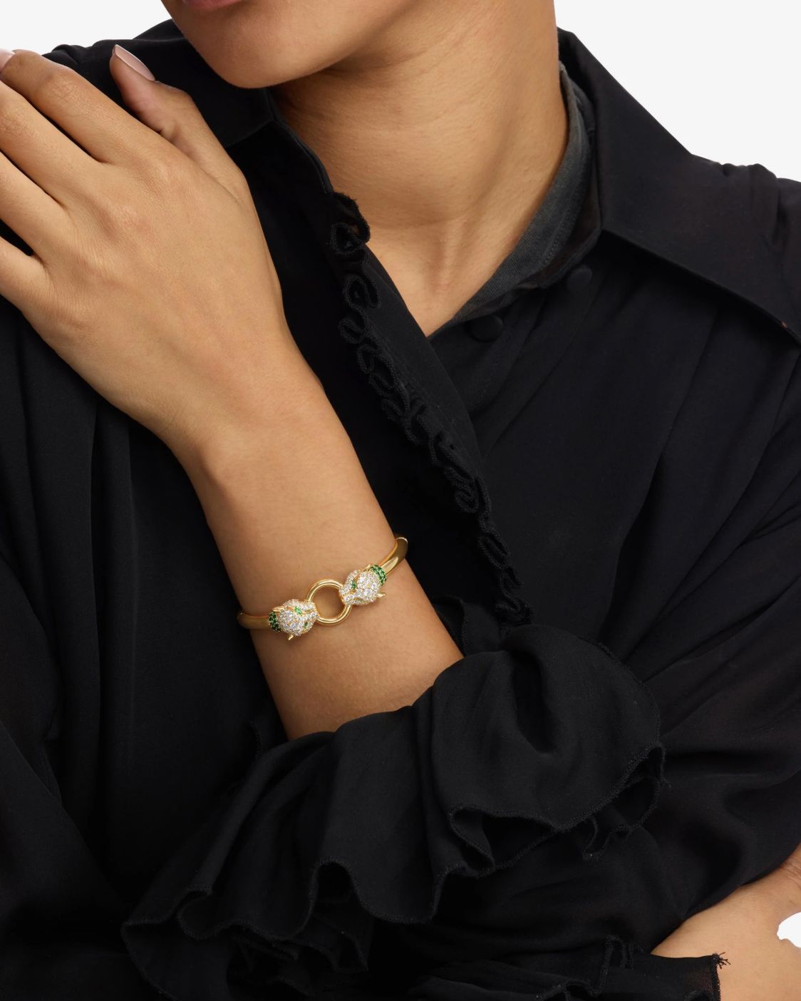 Melinda Maria Jaguar Cuff Bracelet in Gold/Emerald