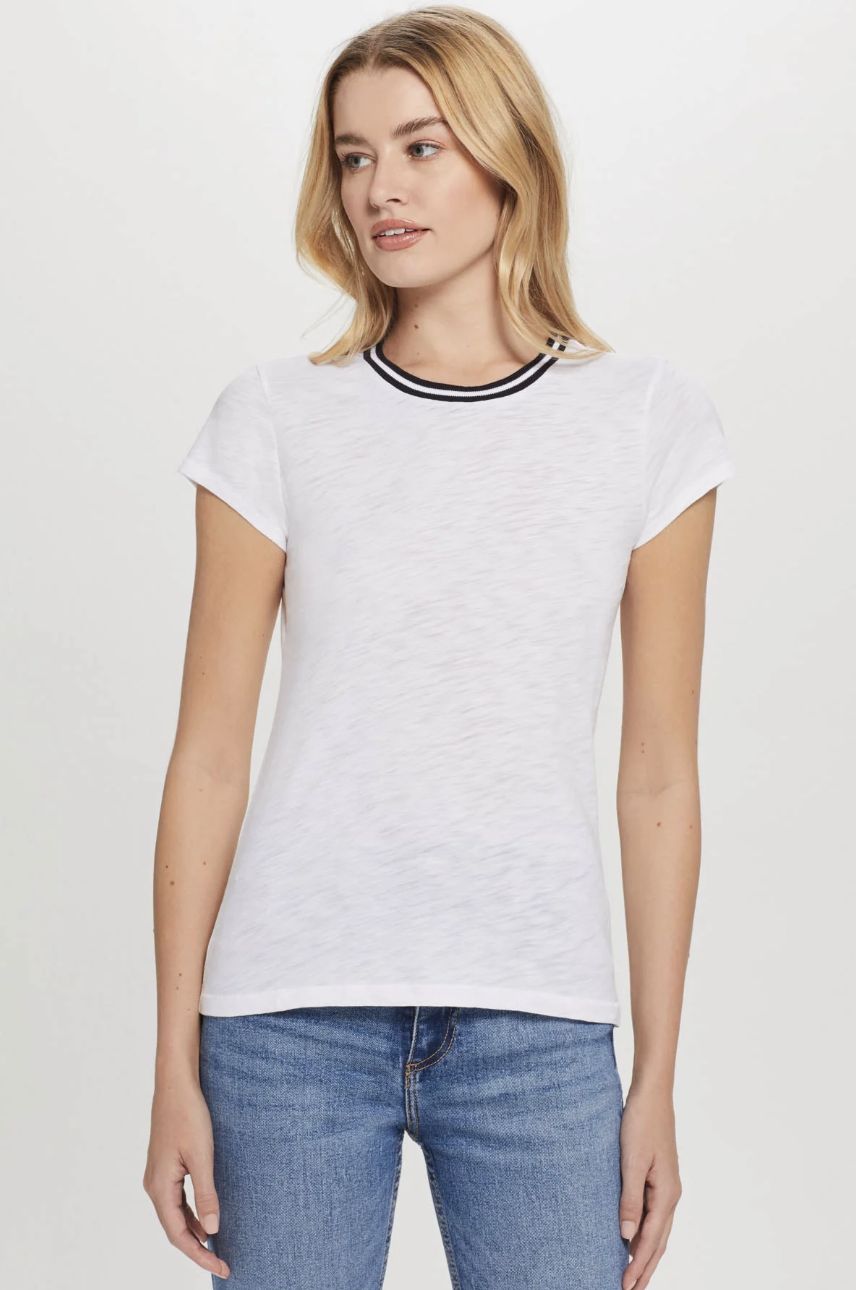 Goldie Short Sleeve Tipped Ringer Tee in  White/Black