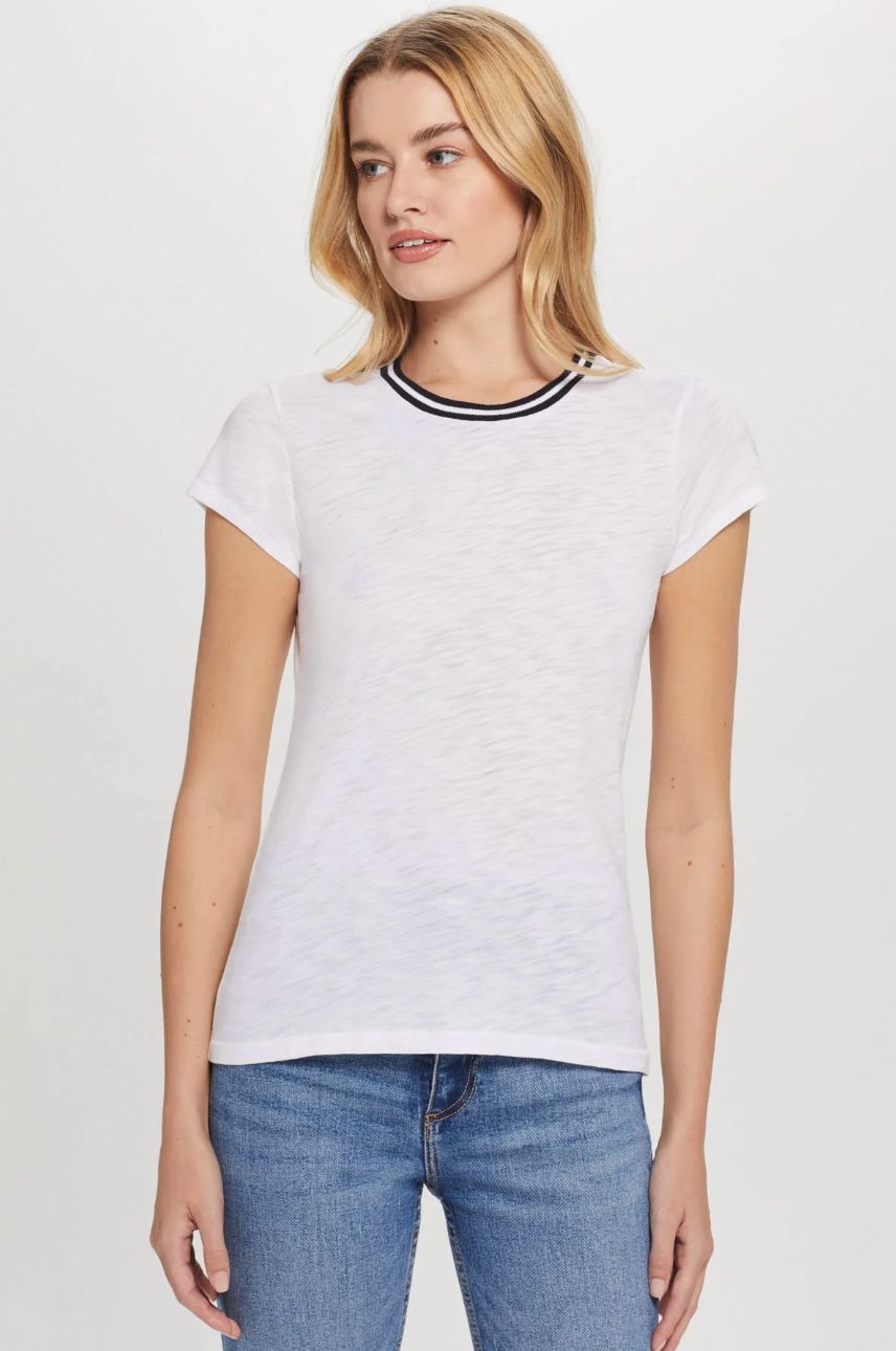 Goldie Short Sleeve Tipped Ringer Tee in White/Black