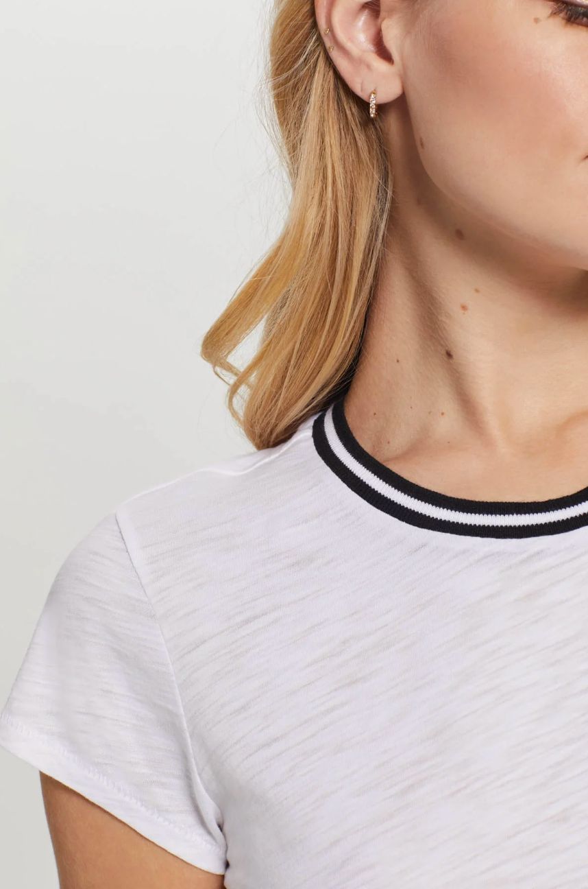 Goldie Short Sleeve Tipped Ringer Tee in White/Black