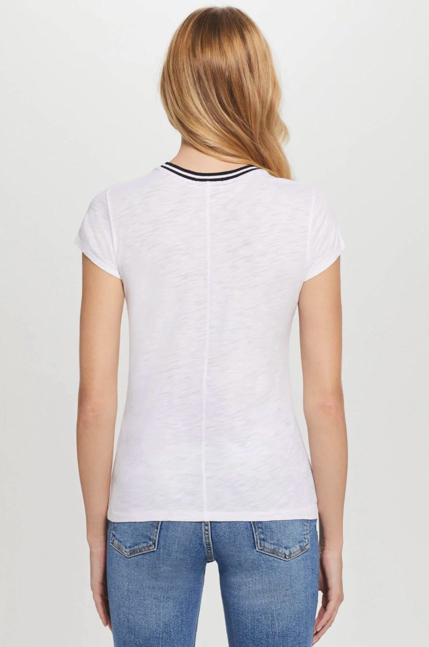 Goldie Short Sleeve Tipped Ringer Tee in White/Black