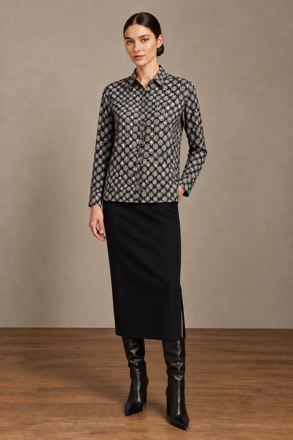 Academia Margaux Tie Print Blouse