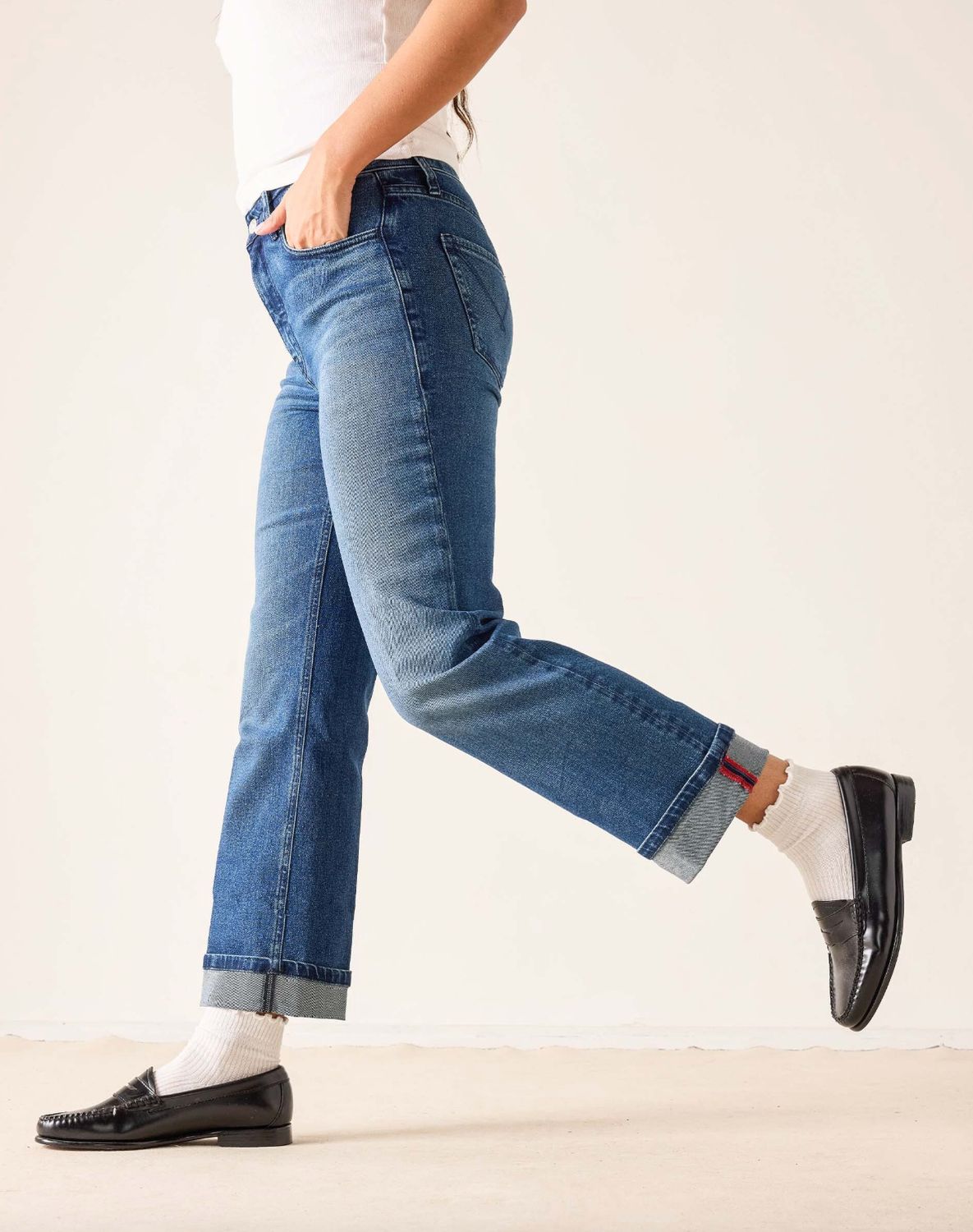 Mersea Bessie Cuffed Straight Jean in Faded Ink