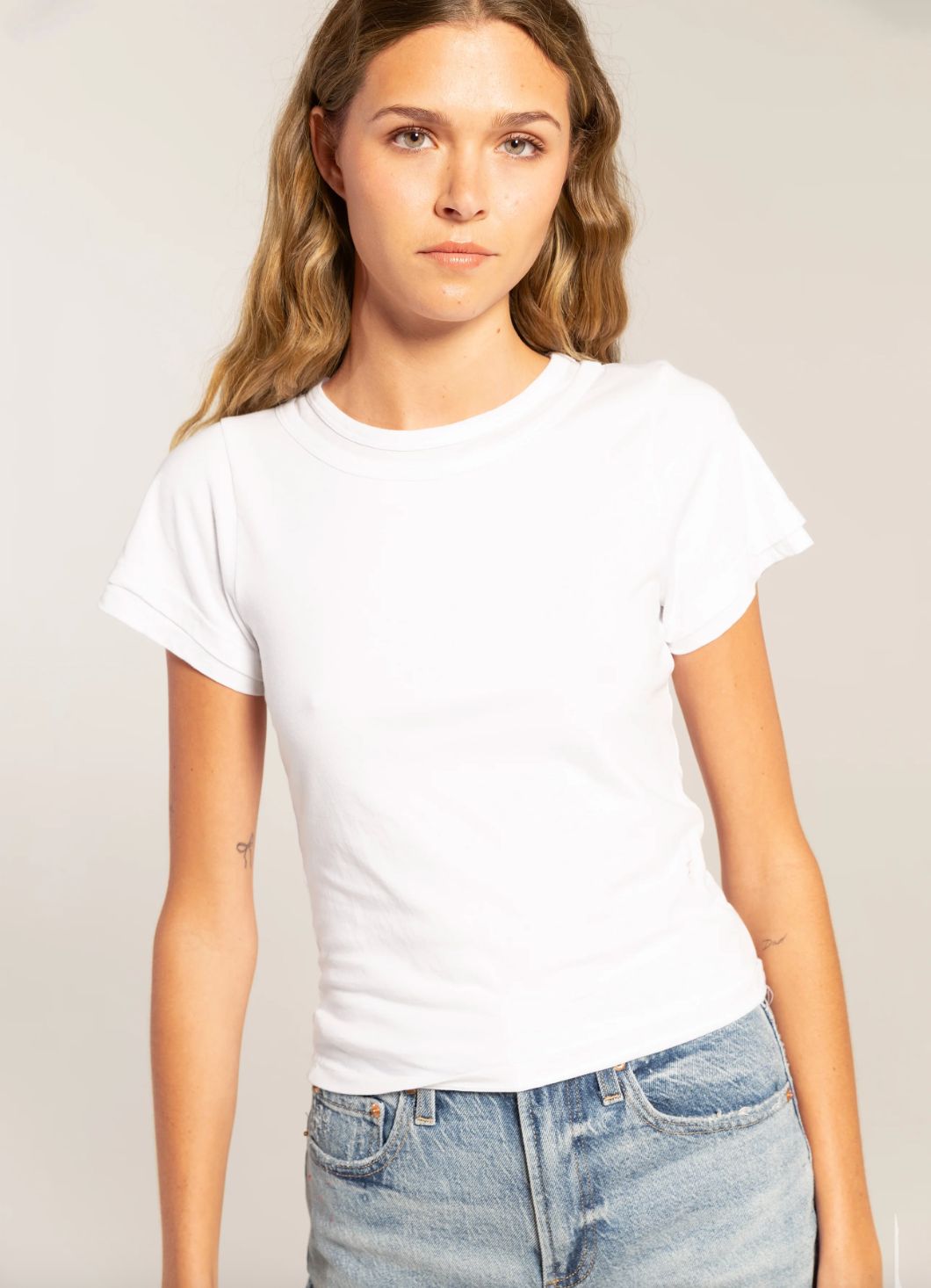 Caydn Violet Layer Tee in White